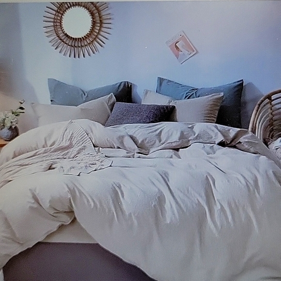 MooMee khaki Cal King duvet cover set 100% washed cotton linen-like texture New… - Picture 1 of 6